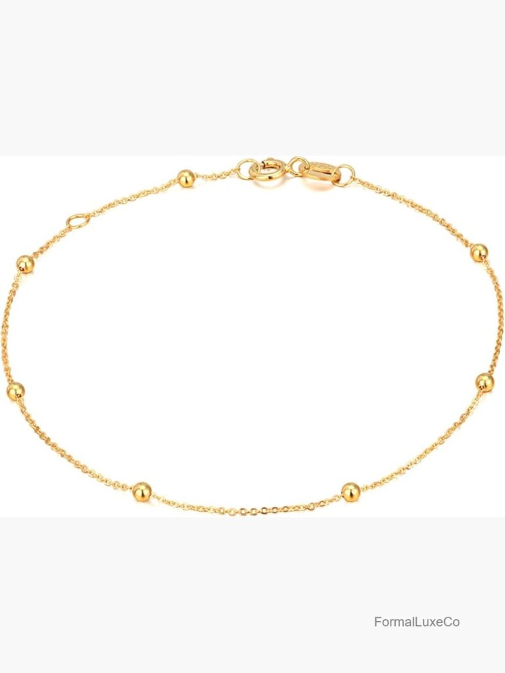 14K Real Gold Bead Thin Chain Bracelet Dainty Link